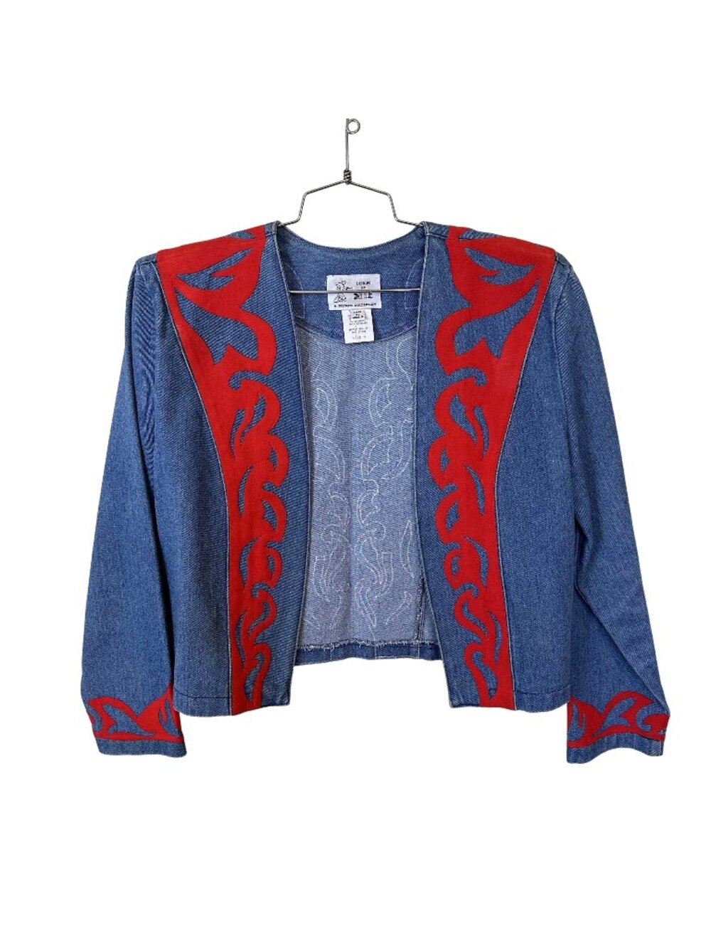 Vtg Womens Western Denim Jacket Red Accents Designs By She Medium Cotton USA